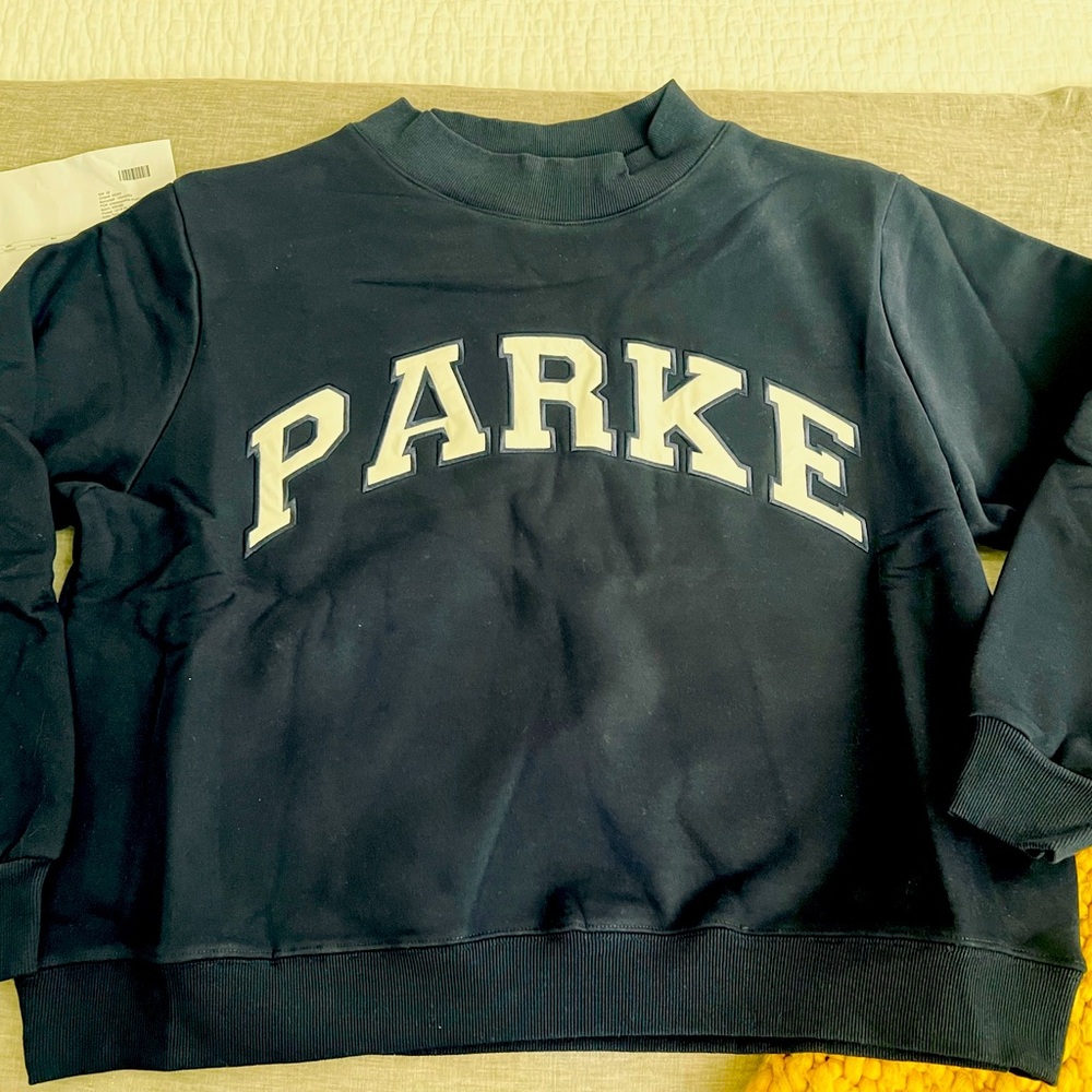 PARKE Varsity Mockneck Sweatshirt new with tags! Navy and White L/XL
